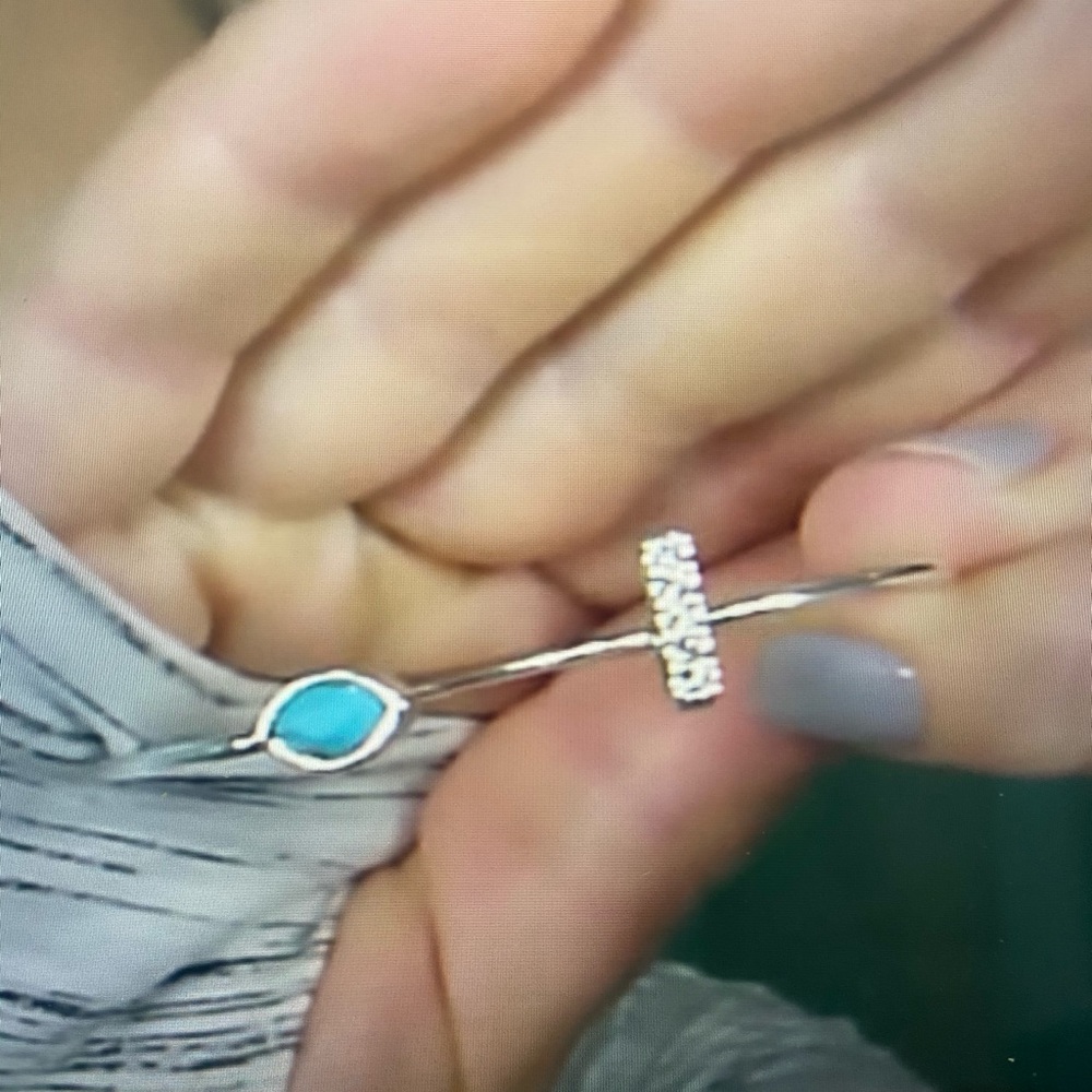 Cuff Bracelet - silver w turquoise and rhinestones